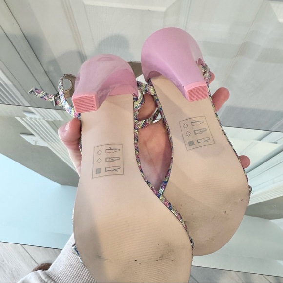 Like New ASOS Tinkerbell Bubblegum Metallic stripes strappy heels Sz 7 - Picture 6 of 8